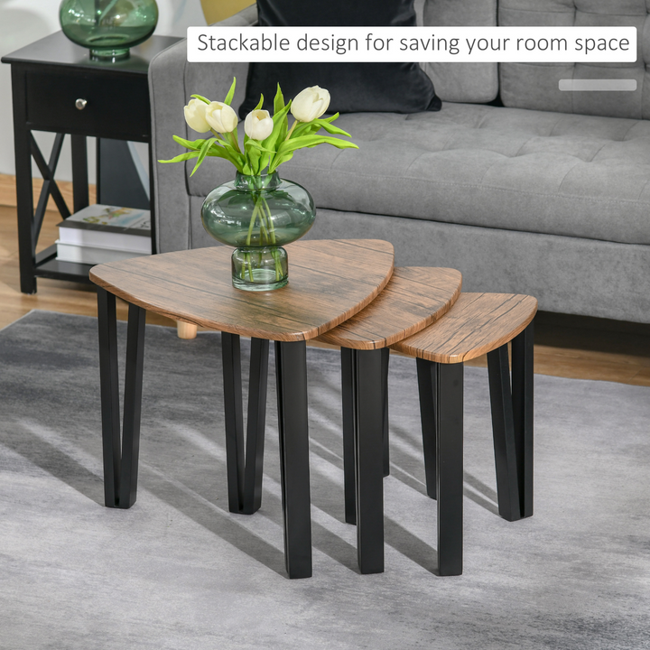 3 Piece Nesting Coffee Table Set - Multifunctional MDF Steel End Side Tables, Walnut Wood Grain - Premium  from Home Treasures - Just £62.99! Shop now at Home Treasures