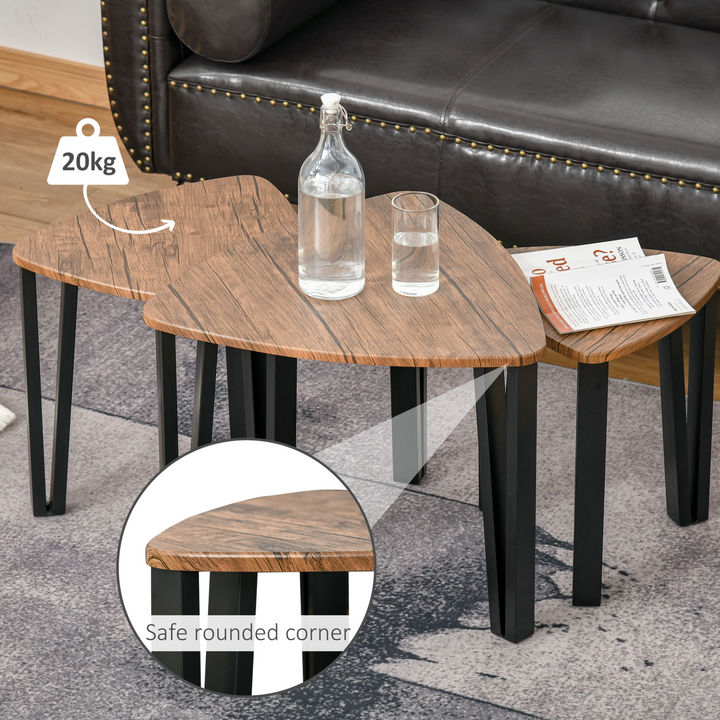 3 Piece Nesting Coffee Table Set - Multifunctional MDF Steel End Side Tables, Walnut Wood Grain - Premium  from Home Treasures - Just £62.99! Shop now at Home Treasures