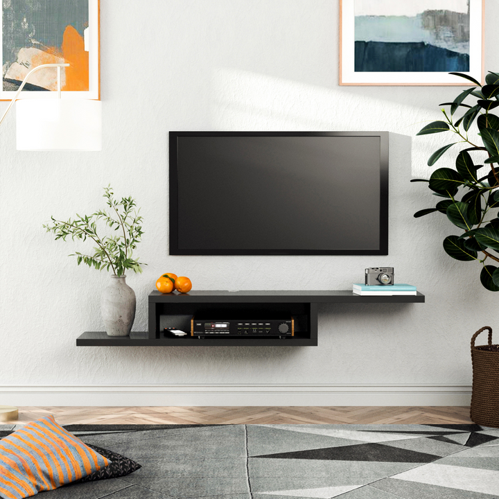 Sleek Black Wall Mounted Media Console - Modern Floating TV Stand with Cable Management - Premium  from Home Treasures - Just £65.99! Shop now at Home Treasures