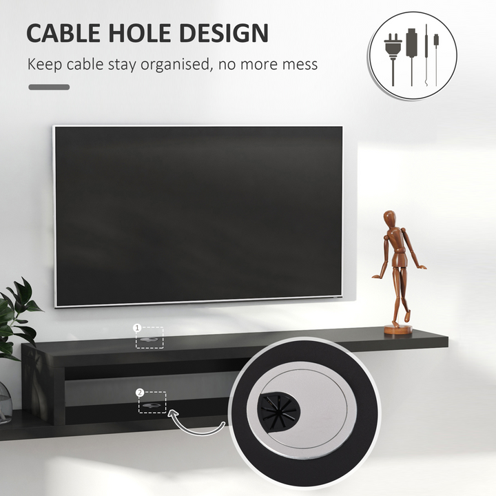 Sleek Black Wall Mounted Media Console - Modern Floating TV Stand with Cable Management - Premium  from Home Treasures - Just £65.99! Shop now at Home Treasures