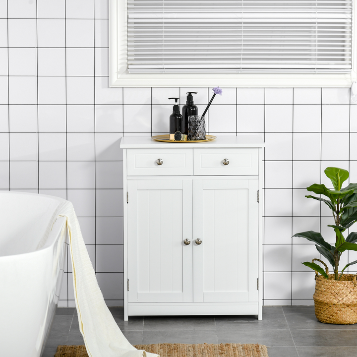 Retro Style Bathroom Storage Cabinet with 2 Drawers, White 60 x 30 x 75cm - Durable MDF, Adjustable Shelves & Water-Resistant Finish - Premium  from Home Treasures - Just £78.99! Shop now at Home Treasures