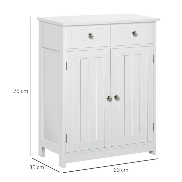 Retro Style Bathroom Storage Cabinet with 2 Drawers, White 60 x 30 x 75cm - Durable MDF, Adjustable Shelves & Water-Resistant Finish - Premium  from Home Treasures - Just £78.99! Shop now at Home Treasures