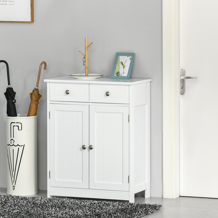 Retro Style, Bathroom Storage Cabinet w/ 2 Drawers (White) 60 x 30 x 75cm - Premium  from Home Treasures - Just £78.99! Shop now at Home Treasures