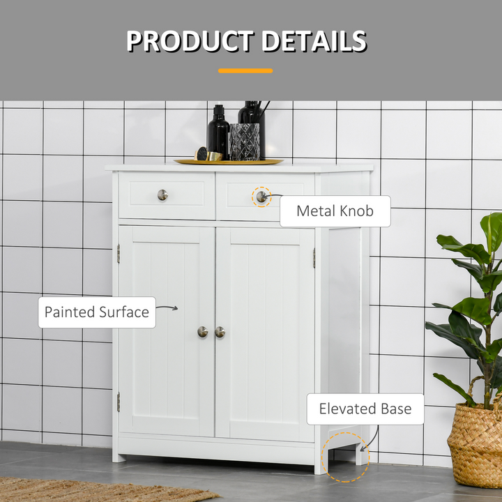 Retro Style Bathroom Storage Cabinet with 2 Drawers, White 60 x 30 x 75cm - Durable MDF, Adjustable Shelves & Water-Resistant Finish - Premium  from Home Treasures - Just £78.99! Shop now at Home Treasures