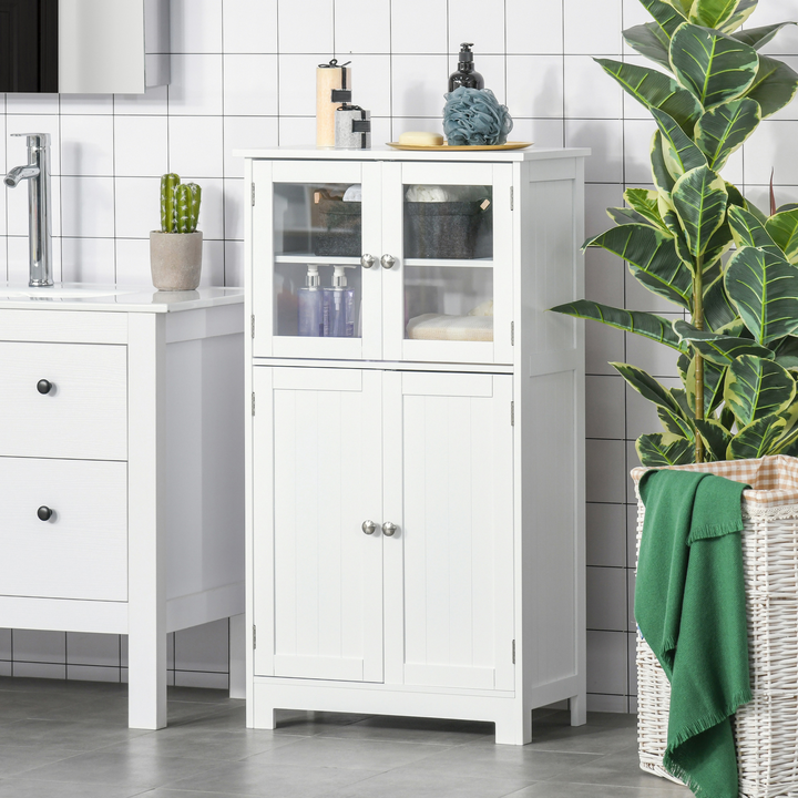 Elegant Bathroom Floor Storage Cabinet with Tempered Glass Doors, Adjustable Shelf, Free Standing, White - Premium  from Home Treasures - Just £93.99! Shop now at Home Treasures