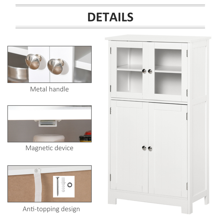 Elegant Bathroom Floor Storage Cabinet with Tempered Glass Doors, Adjustable Shelf, Free Standing, White - Premium  from Home Treasures - Just £93.99! Shop now at Home Treasures