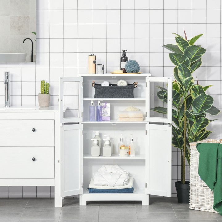 Elegant Bathroom Floor Storage Cabinet with Tempered Glass Doors, Adjustable Shelf, Free Standing, White - Premium  from Home Treasures - Just £93.99! Shop now at Home Treasures