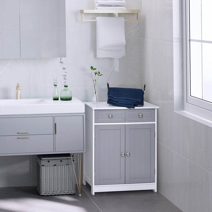 Retro Style Bathroom Storage Cabinet with 2 Drawers, Grey & White - 60 x 30 x 75cm - Stylish & Functional Storage Solution - Premium  from Home Treasures - Just £82.99! Shop now at Home Treasures