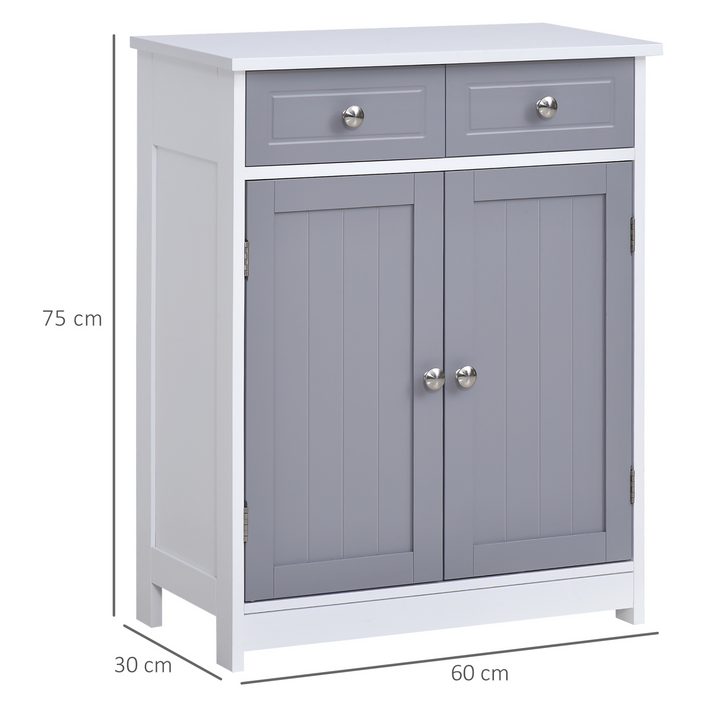 Retro Style Bathroom Storage Cabinet with 2 Drawers, Grey & White - 60 x 30 x 75cm - Stylish & Functional Storage Solution - Premium  from Home Treasures - Just £82.99! Shop now at Home Treasures