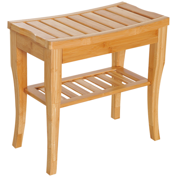 Slatted Shower Bench with Storage Seat - 100% Natural Wood, Two-Tier Design, Water-Resistant - Premium  from Home Treasures - Just £40.99! Shop now at Home Treasures