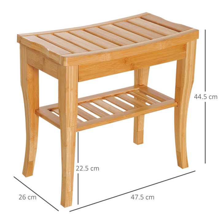 Slatted Shower Bench with Storage Seat - 100% Natural Wood, Two-Tier Design, Water-Resistant - Premium  from Home Treasures - Just £40.99! Shop now at Home Treasures