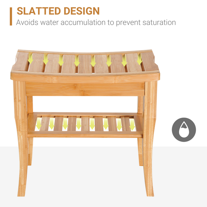 Slatted Shower Bench with Storage Seat - 100% Natural Wood, Two-Tier Design, Water-Resistant - Premium  from Home Treasures - Just £40.99! Shop now at Home Treasures