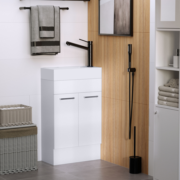 Compact Under Sink Bathroom Vanity Unit with Ceramic Basin Sink in White - Space-Saving Design, Soft Closing Doors, and Extra Storage - Premium  from Home Treasures - Just £130.99! Shop now at Home Treasures