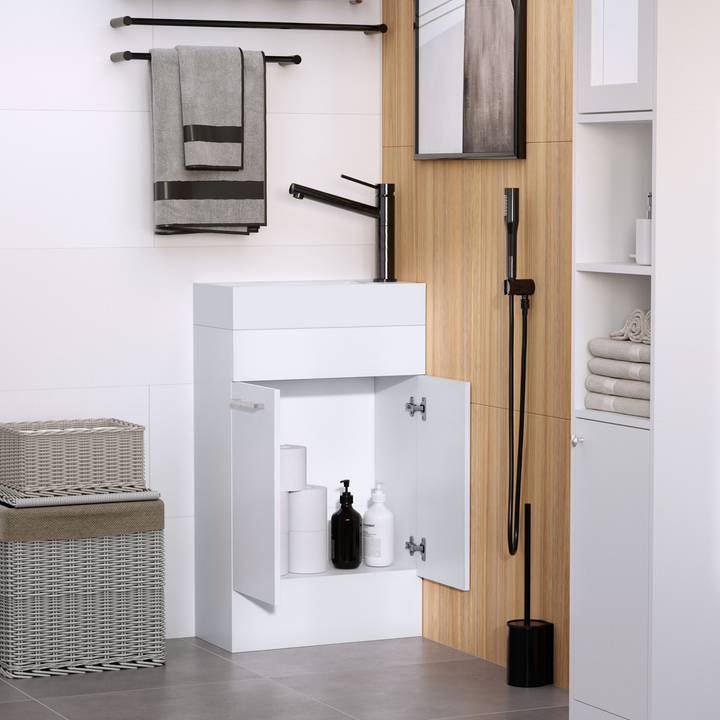 Compact Under Sink Bathroom Vanity Unit with Ceramic Basin Sink in White - Space-Saving Design, Soft Closing Doors, and Extra Storage - Premium  from Home Treasures - Just £130.99! Shop now at Home Treasures