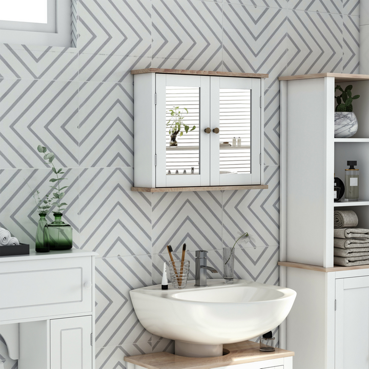 Wall Mounted Bathroom Mirror Cabinet with Double Doors & Adjustable Shelf, White - Stylish Storage Solution for Your Bathroom - Premium  from Home Treasures - Just £53.99! Shop now at Home Treasures