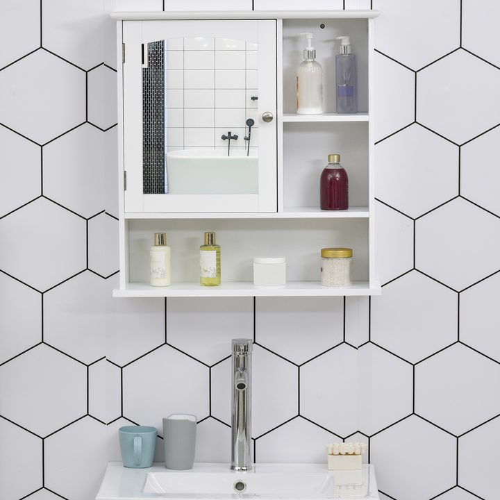 Wall Mount Bathroom Cabinet with Mirror & Adjustable Shelves - Ideal for Bathroom, Kitchen, or Bedroom Storage, White - Premium  from Home Treasures - Just £46.99! Shop now at Home Treasures