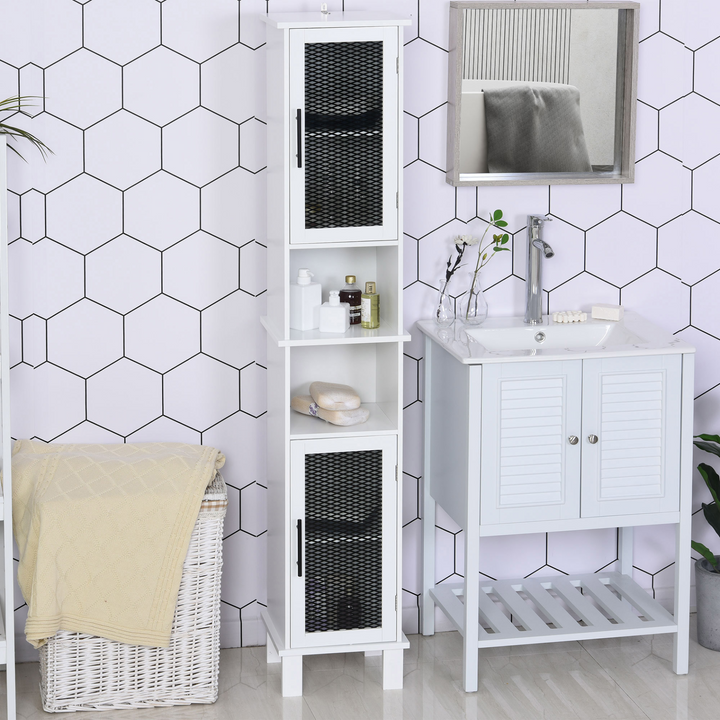 Slim Retro Bathroom Cabinet with Patterned Glass Doors - Monochrome, 33.5 x 30 x 176.5cm - Premium  from Home Treasures - Just £74.99! Shop now at Home Treasures