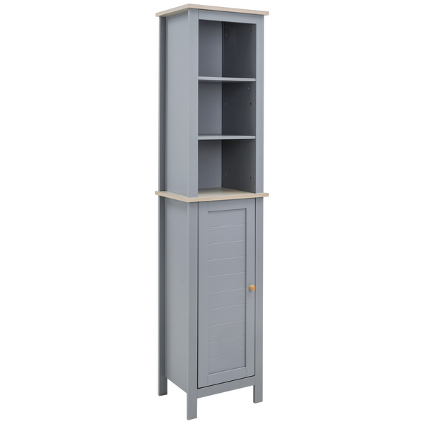 Slim Grey Bathroom Cabinet with 3 Tier Shelves & Adjustable Cupboard - 39 x 30 x 168 cm Space-Saving Organizer - Premium  from Home Treasures - Just £105.99! Shop now at Home Treasures