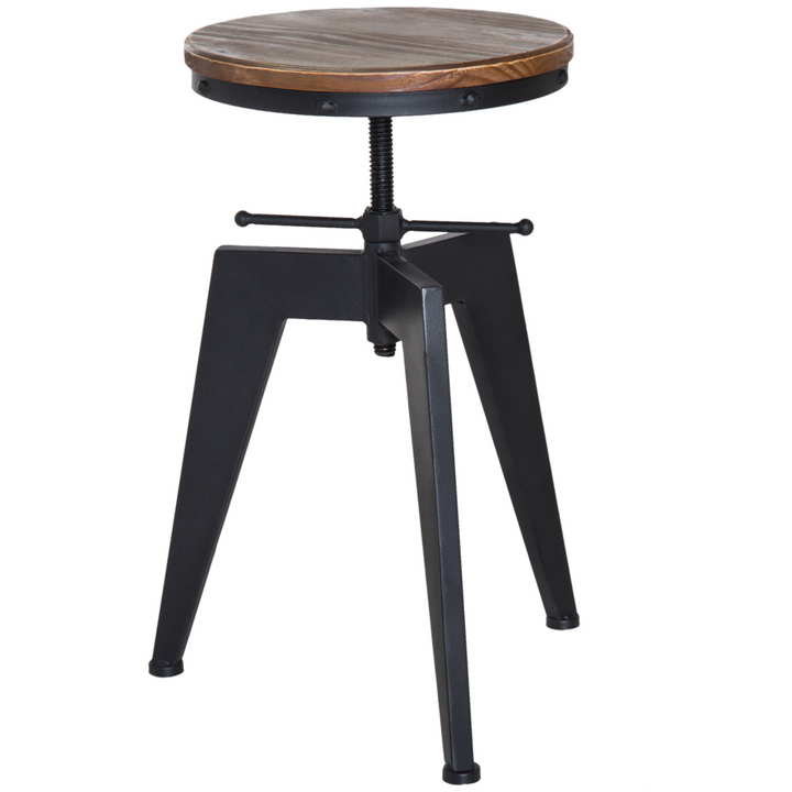 Vintage Industrial Bar Stool with Adjustable Swivel Seat - Natural Pinewood & Steel Frame - Premium  from Home Treasures - Just £66.99! Shop now at Home Treasures