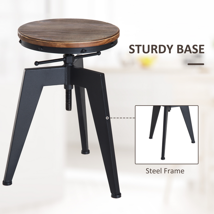 Vintage Industrial Bar Stool with Adjustable Swivel Seat - Natural Pinewood & Steel Frame - Premium  from Home Treasures - Just £66.99! Shop now at Home Treasures