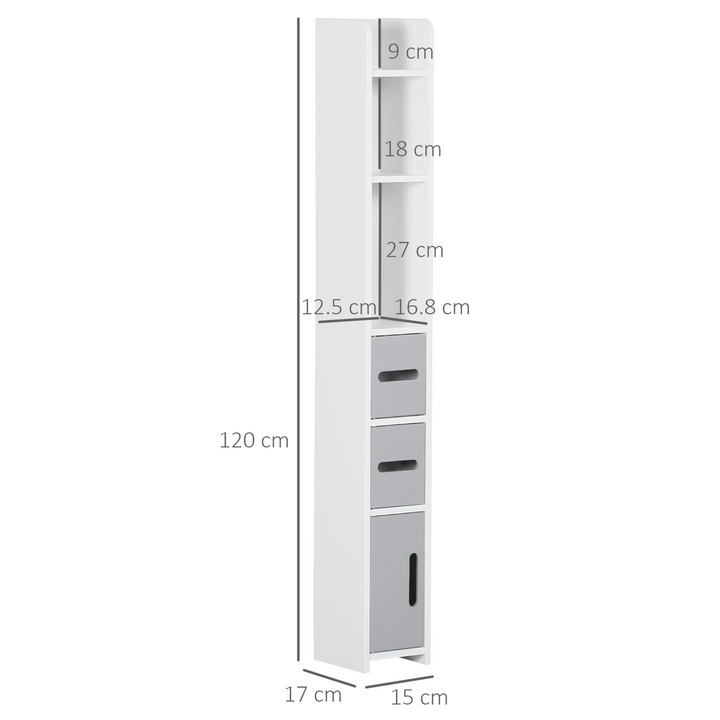 Modern Freestanding Tall Bathroom Storage Cabinet - Grey with Open Shelves & 3 Cupboards - Premium  from Home Treasures - Just £66.99! Shop now at Home Treasures