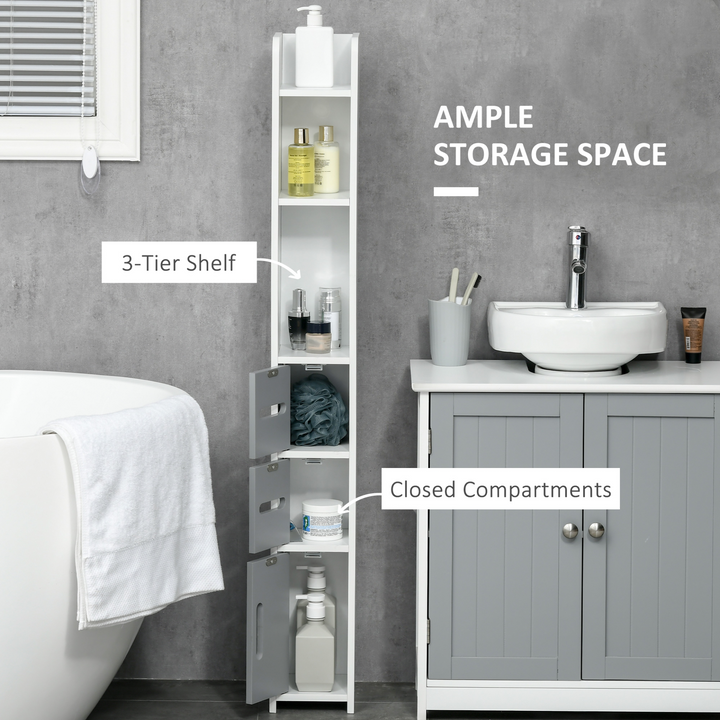 Modern Freestanding Tall Bathroom Storage Cabinet - Grey with Open Shelves & 3 Cupboards - Premium  from Home Treasures - Just £66.99! Shop now at Home Treasures