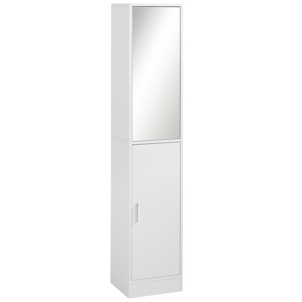 Tallboy Mirrored Bathroom Cabinet with Adjustable Shelf, Slimline White Storage Unit 162 x 32 x 28cm - Premium  from Home Treasures - Just £108.99! Shop now at Home Treasures