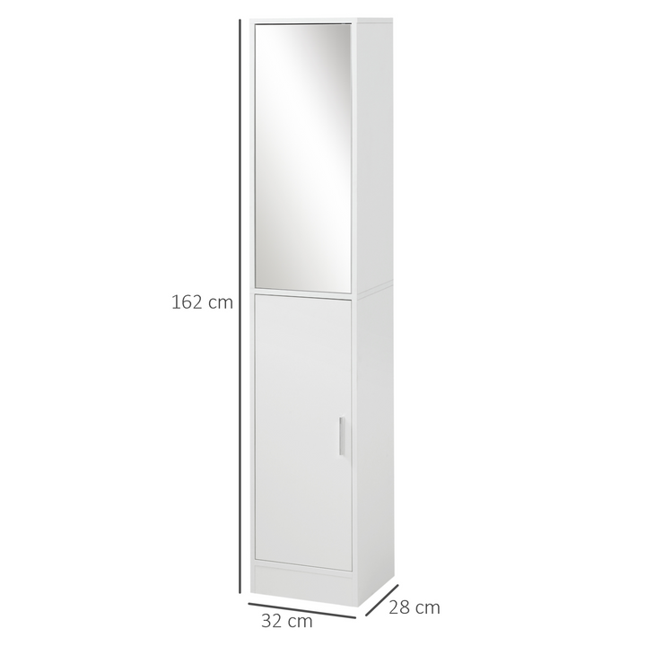 Tallboy Mirrored Bathroom Cabinet with Adjustable Shelf, Slimline White Storage Unit 162 x 32 x 28cm - Premium  from Home Treasures - Just £108.99! Shop now at Home Treasures