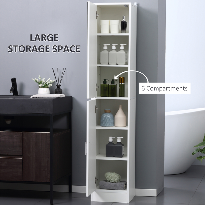 Tallboy Mirrored Bathroom Cabinet with Adjustable Shelf, Slimline White Storage Unit 162 x 32 x 28cm - Premium  from Home Treasures - Just £108.99! Shop now at Home Treasures