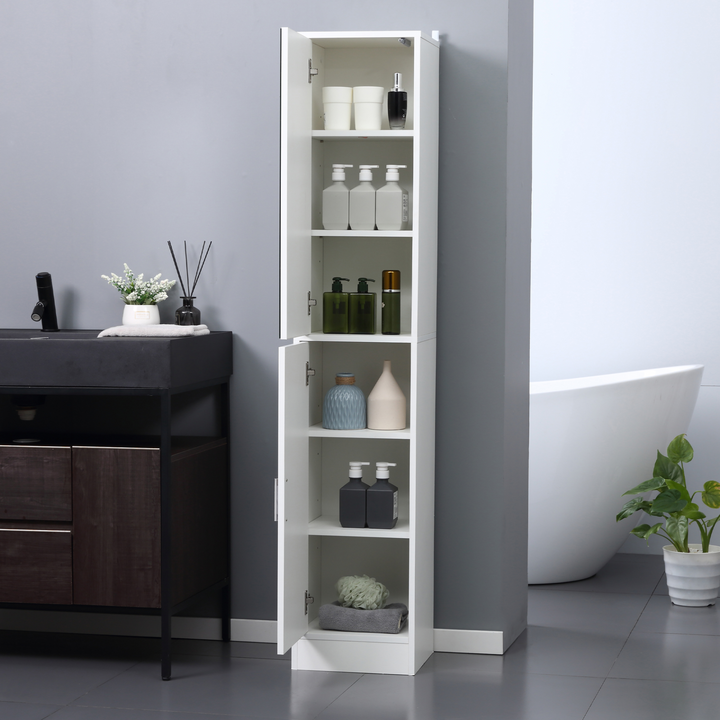 Tallboy Mirrored Bathroom Cabinet with Adjustable Shelf, Slimline White Storage Unit 162 x 32 x 28cm - Premium  from Home Treasures - Just £108.99! Shop now at Home Treasures