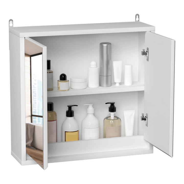 Wall Mounted Mirror Cabinet with Adjustable Storage Shelf, Double Door, White - Ideal for Bathroom Organization & Space Saving - Premium  from Home Treasures - Just £44.99! Shop now at Home Treasures