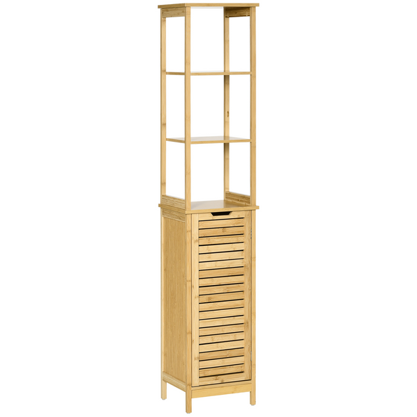 Slim Bathroom Floor Cabinet with 3 Shelves, Freestanding Storage Cupboard, Natural Bamboo Blend - Premium  from Home Treasures - Just £68.99! Shop now at Home Treasures