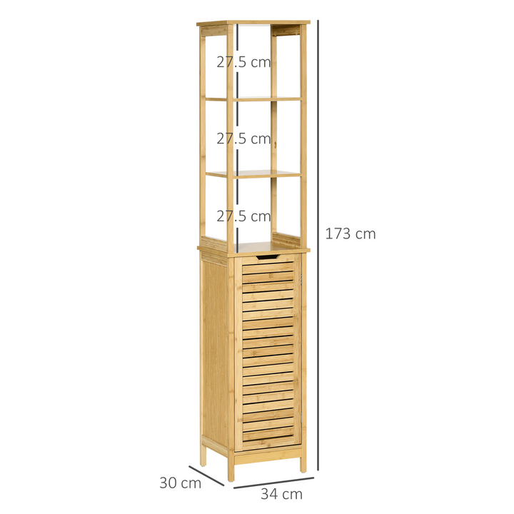 Slim Bathroom Floor Cabinet with 3 Shelves, Freestanding Storage Cupboard, Natural Bamboo Blend - Premium  from Home Treasures - Just £68.99! Shop now at Home Treasures