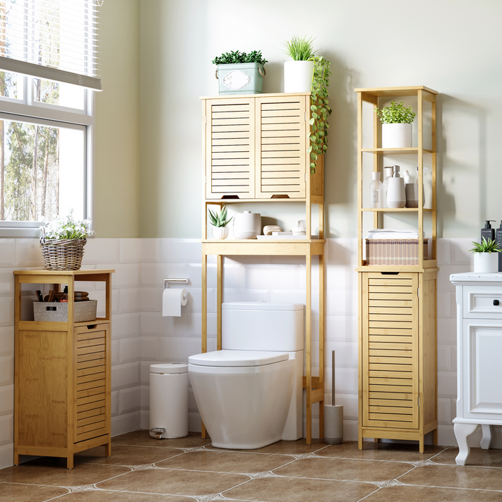 Slim Bathroom Floor Cabinet with 3 Shelves, Freestanding Storage Cupboard, Natural Bamboo Blend - Premium  from Home Treasures - Just £68.99! Shop now at Home Treasures