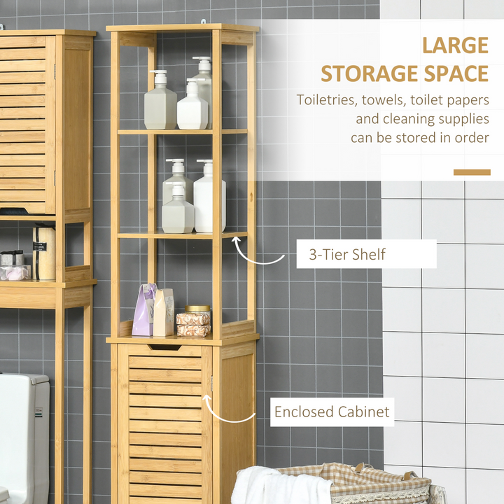 Slim Bathroom Floor Cabinet with 3 Shelves, Freestanding Storage Cupboard, Natural Bamboo Blend - Premium  from Home Treasures - Just £68.99! Shop now at Home Treasures