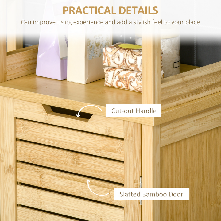 Slim Bathroom Floor Cabinet with 3 Shelves, Freestanding Storage Cupboard, Natural Bamboo Blend - Premium  from Home Treasures - Just £68.99! Shop now at Home Treasures