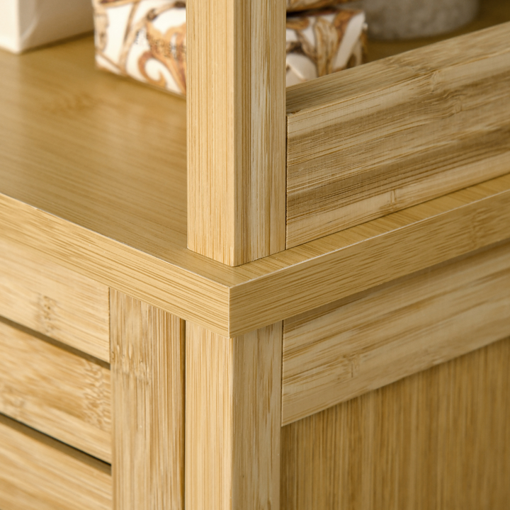 Slim Bathroom Floor Cabinet with 3 Shelves, Freestanding Storage Cupboard, Natural Bamboo Blend - Premium  from Home Treasures - Just £68.99! Shop now at Home Treasures