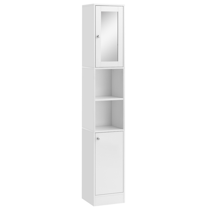 White Tallboy Bathroom Storage Cabinet with Mirror - 30 x 28 x 180cm | Space-Saving, Adjustable Storage Solution - Premium  from Home Treasures - Just £100.99! Shop now at Home Treasures