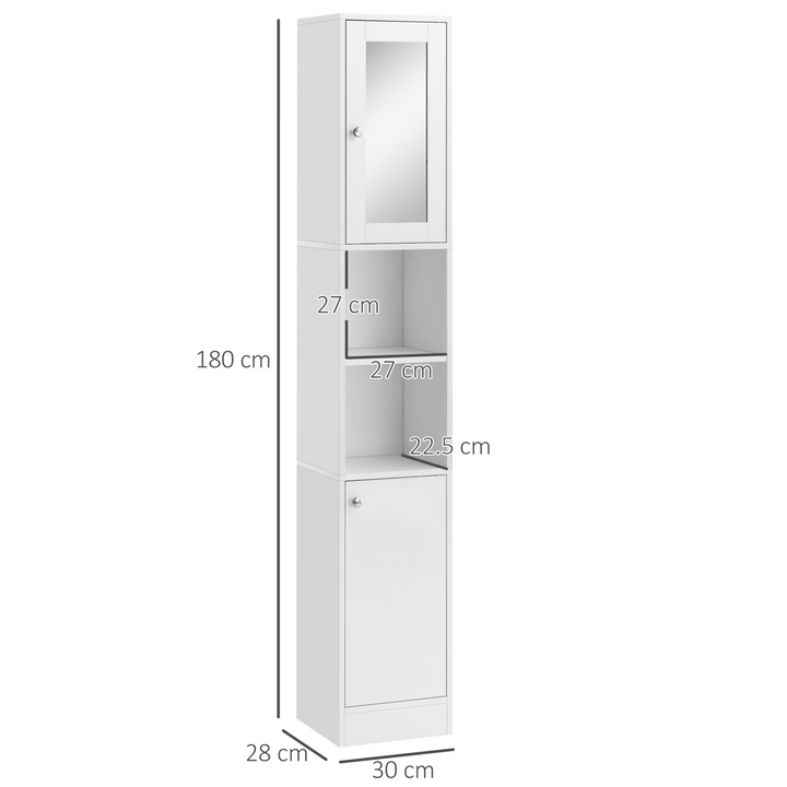 White Tallboy Bathroom Storage Cabinet with Mirror - 30 x 28 x 180cm | Space-Saving, Adjustable Storage Solution - Premium  from Home Treasures - Just £100.99! Shop now at Home Treasures