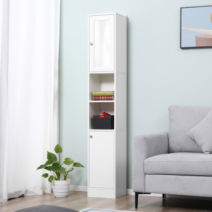 Tallboy, Bathroom Storage Cabinet w/ Mirror (White) 30 x 28 x 180cm - Premium  from Home Treasures - Just £100.99! Shop now at Home Treasures