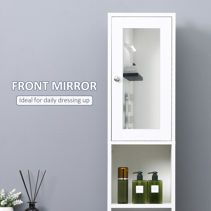 White Tallboy Bathroom Storage Cabinet with Mirror - 30 x 28 x 180cm | Space-Saving, Adjustable Storage Solution - Premium  from Home Treasures - Just £100.99! Shop now at Home Treasures