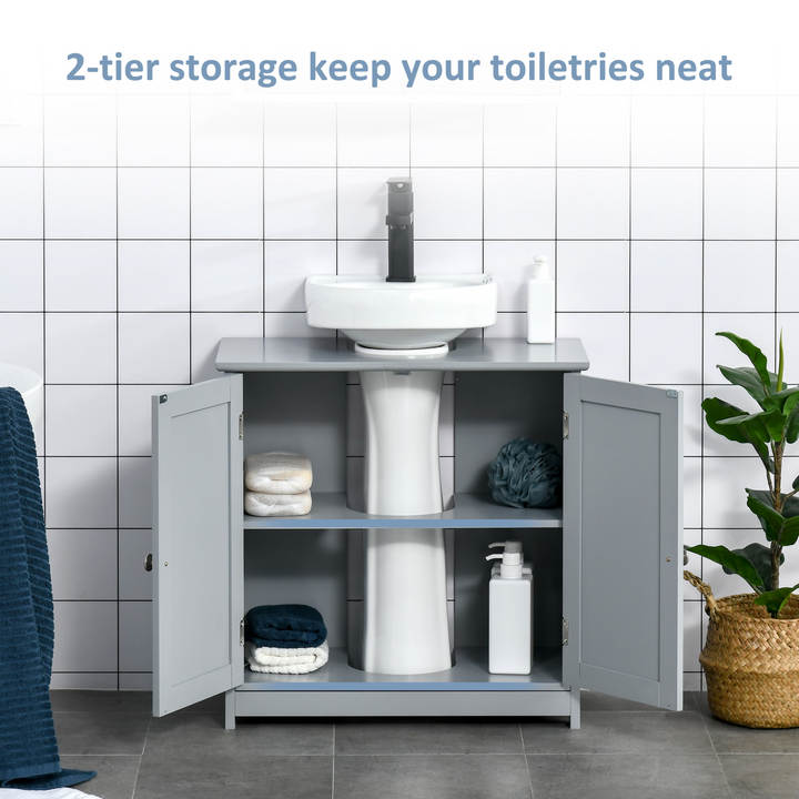 Under-Sink Storage Cabinet with Adjustable Shelf and Drain Hole - Grey Bathroom Space Saver Organizer - Premium  from Home Treasures - Just £54.99! Shop now at Home Treasures