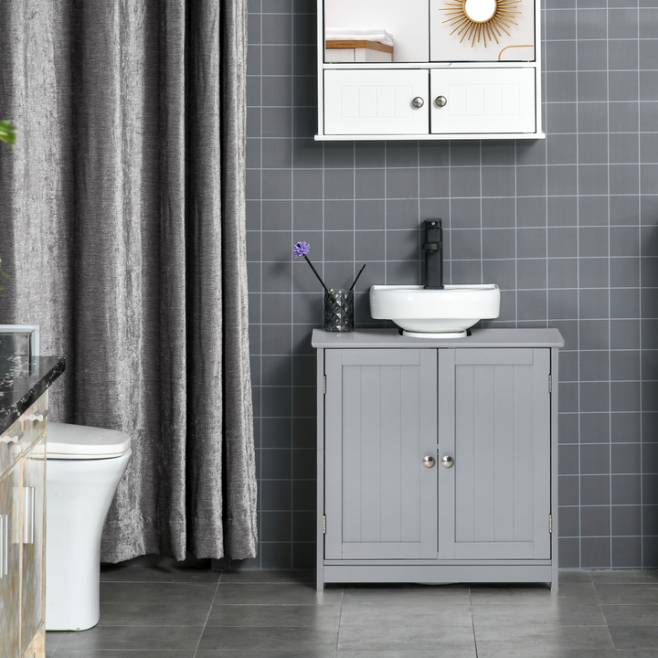 Under-Sink Storage Cabinet with Adjustable Shelf and Drain Hole - Grey Bathroom Space Saver Organizer - Premium  from Home Treasures - Just £54.99! Shop now at Home Treasures