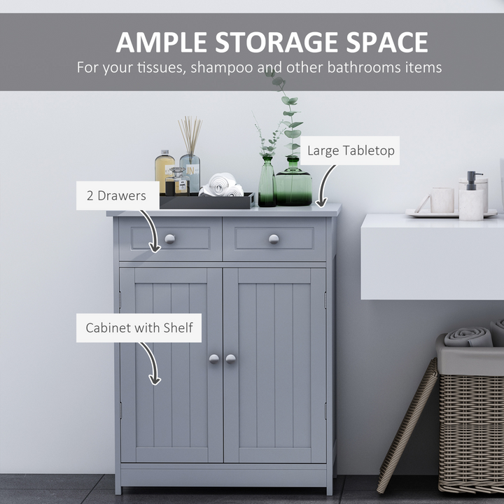 Retro Style Bathroom Storage Cabinet with 2 Drawers & Adjustable Shelf - Grey, 60 x 30 x 75cm - Elegant & Functional Bathroom Organizer - Premium  from Home Treasures - Just £89.99! Shop now at Home Treasures