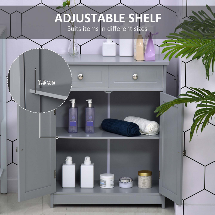 Retro Style Bathroom Storage Cabinet with 2 Drawers & Adjustable Shelf - Grey, 60 x 30 x 75cm - Elegant & Functional Bathroom Organizer - Premium  from Home Treasures - Just £89.99! Shop now at Home Treasures