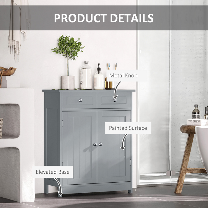 Retro Style Bathroom Storage Cabinet with 2 Drawers & Adjustable Shelf - Grey, 60 x 30 x 75cm - Elegant & Functional Bathroom Organizer - Premium  from Home Treasures - Just £89.99! Shop now at Home Treasures