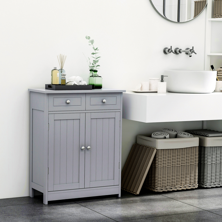 Retro Style Bathroom Storage Cabinet with 2 Drawers & Adjustable Shelf - Grey, 60 x 30 x 75cm - Elegant & Functional Bathroom Organizer - Premium  from Home Treasures - Just £89.99! Shop now at Home Treasures