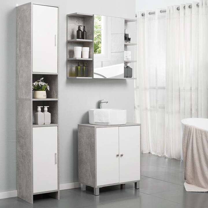 Elegant Grey Bathroom Cabinet with Adjustable Shelves - Space-Saving, Free-Standing Storage, 30 x 30 x 180 cm - Premium  from Home Treasures - Just £103.99! Shop now at Home Treasures