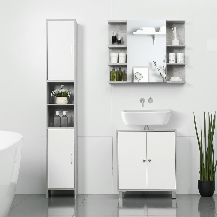 Elegant Grey Bathroom Cabinet with Adjustable Shelves - Space-Saving, Free-Standing Storage, 30 x 30 x 180 cm - Premium  from Home Treasures - Just £103.99! Shop now at Home Treasures