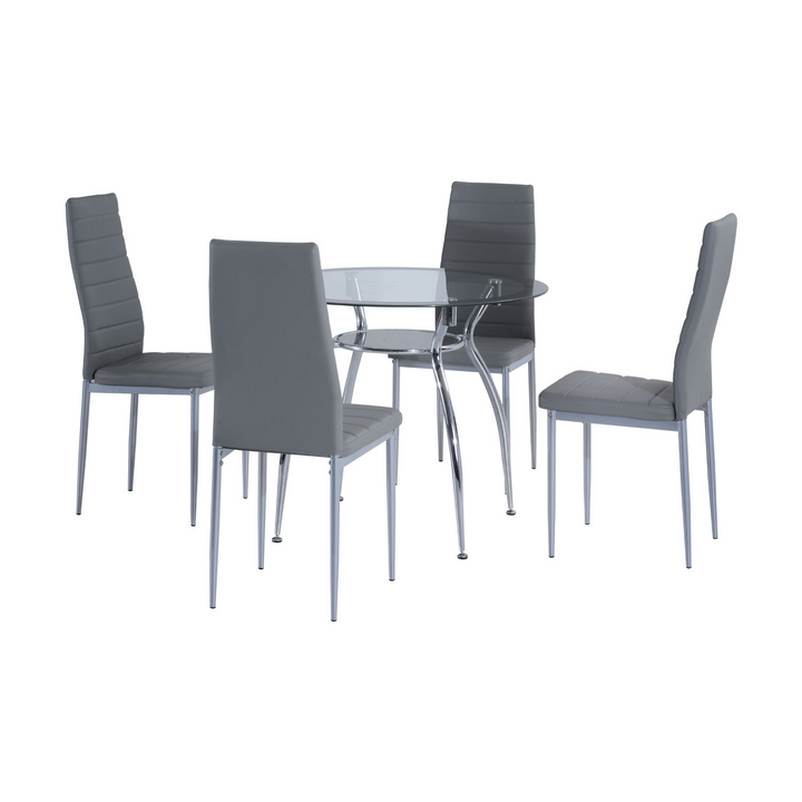 Contemporary Modern Dining Room Set with Tempered Glass Table and 4 Grey Chairs - Elegant and Durable - Premium  from Home Treasures - Just £233.99! Shop now at Home Treasures